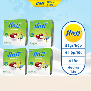 Combo 4 Sữa chua ăn trẻ em Hoff vị táo bổ sung men lợi khuẩn hỗ trợ tiêu hóa, 4 lốc (16 hộp x 55g)