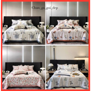 Bộ Chăn ga gối lụa Thái cao cấp, sét 4 món chăn hè lụa trần bông