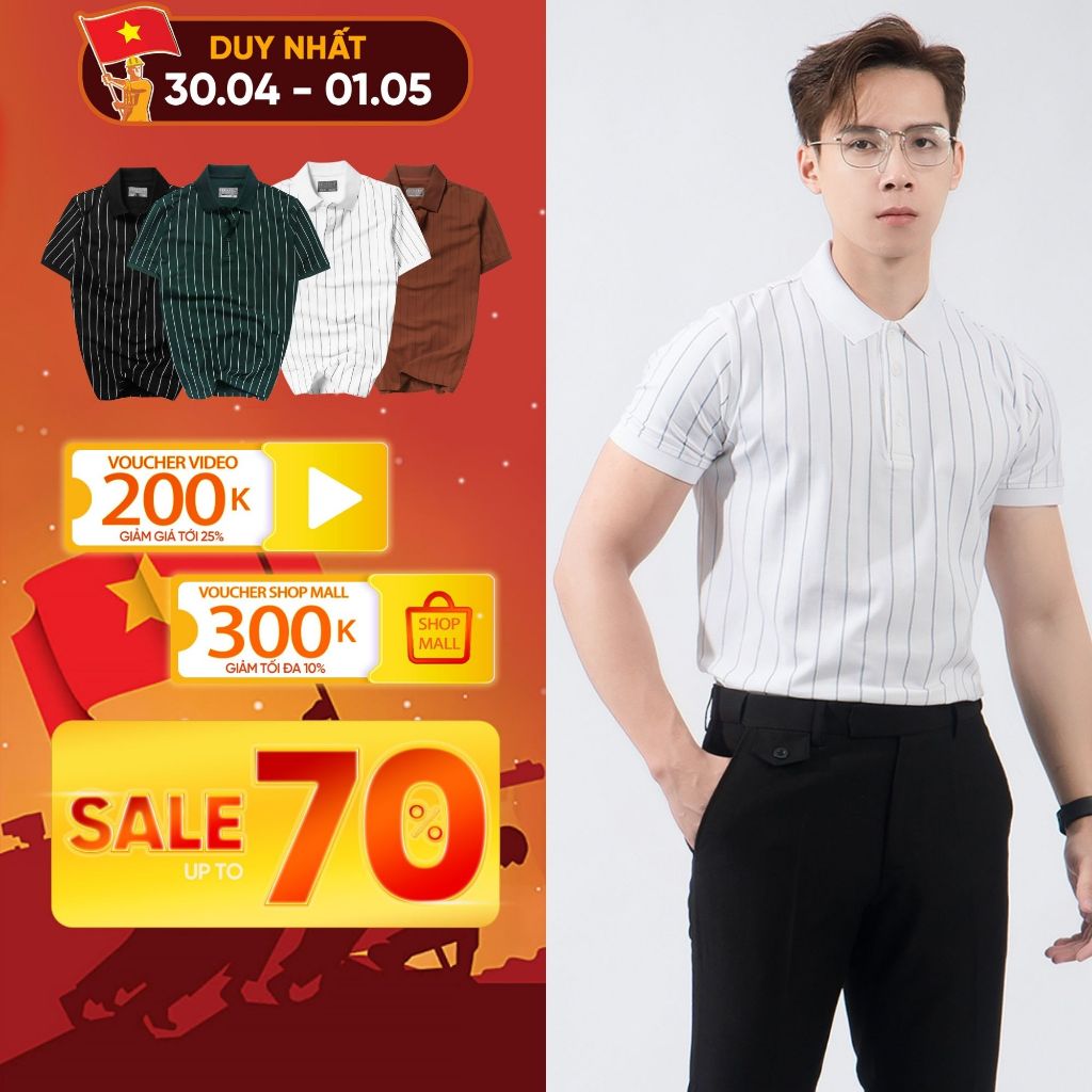 Áo polo nam họa tiết kẻ sọc Polido chất vải cotton mềm mịn thoáng mát kiểu dáng slimfit chuẩn form thời trang nam