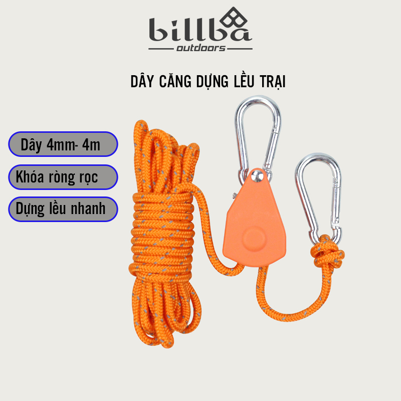 Dây dựng lều 4mm-4M căng dây lều cắm trại khóa chuyên dụng ròng rọc dây phản quang - Billba Camping