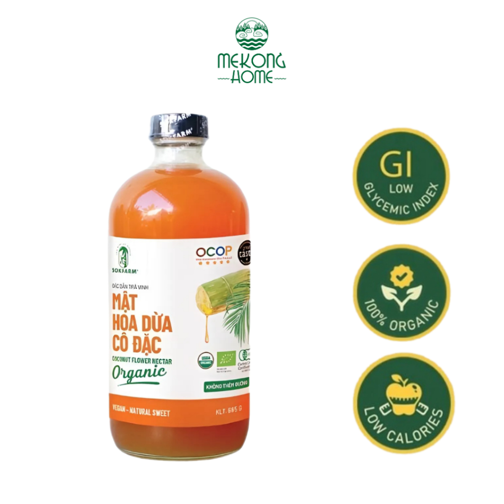 Mật hoa dừa Sokfarm 100% Organic, đặc sản Trà Vinh, thơm mát, ngọt thanh, ổn định đường huyết - 685g