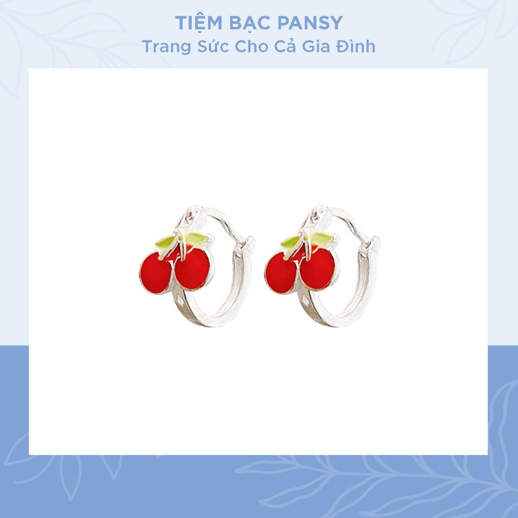 Bông tai bạc cho bé gái hình quả Cherry dễ thương - Khuyên tai bấm trẻ em bằng bạc ta cao cấp