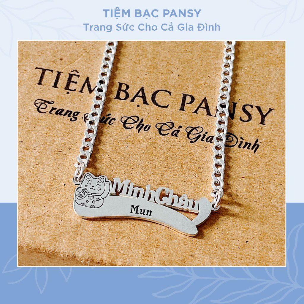 Dây chuyền trẻ em khắc tên PANSY hình con giáp dễ thương - Vòng cổ bạc ta cho bé cao cấp