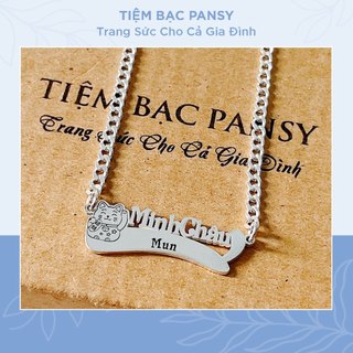 Dây chuyền trẻ em khắc tên PANSY hình con giáp dễ thương - Vòng cổ bạc ta cho bé cao cấp