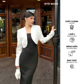 Áo Blazer kiểu cổ tròn GYOMADE® màu trắng phong cách Hàn Quốc