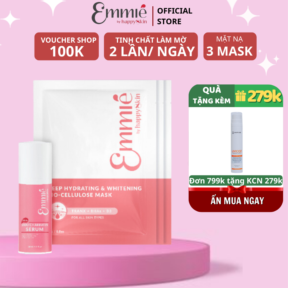 Combo Dưỡng Trắng:Tinh Chất Làm Mờ Đốm Nâu, Thâm Nám + 3 Mặt Nạ Dưỡng Trắng Emmié by HappySkin