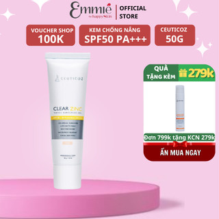  Kem chống nắng cho da dầu mụn Ceuticoz Clear Zinc Tinted Sunscreen Gel SPF50 PA+++ 50g
