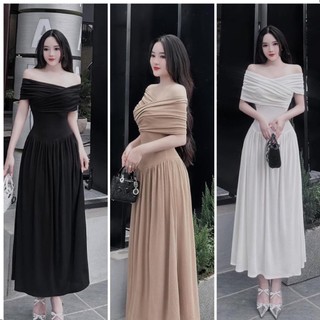 Đầm body Trể Vai Chéo Thun dây kéo sau