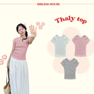  Áo thun nữ kẻ sọc ôm form croptop cổ tròn điểm nhấn lai áo tay áo cuốn biên Thaly Top - Sibling House