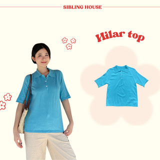  Áo len tay ngắn cổ sơ mi form rộng điểm nhấn nút dọc thoải mái Hilar Top - Sibling House