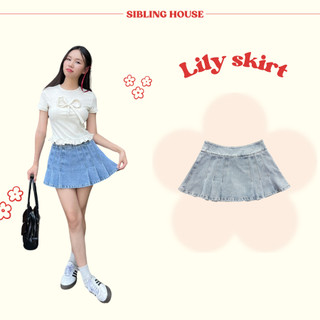  Phong cách hàn quốc Chân váy jeans nữ ngắn form xòe xếp ly lưng cao dễ thương Lily Skirt