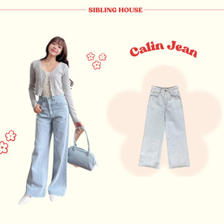   Quần jeans nữ ống rộng lưng cao phối túi wax nhạt dễ phối đồ Calin Jeans- Sibling House