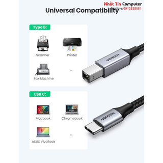 Cáp máy in USB Type-C to USB Type-B bọc dù Ugreen cao cấp
