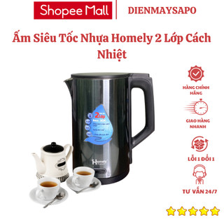 Ấm Siêu Tốc Nhựa Homely 2 Lớp Cách Nhiệt Công Suất 1850W Chân Đế Xoay 360 Độ Dung tích 2L