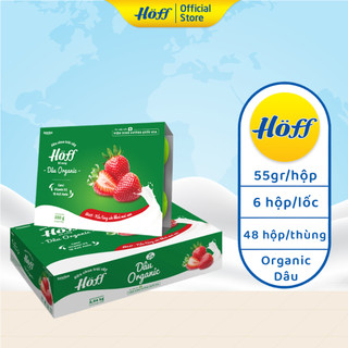 Combo 8 Sữa chua trẻ em Hoff ORGANIC vị dâu cho bé ăn dặm bổ sung vitamin D3 18 loại axit amin, 8 lốc (48 hộp x 55g)