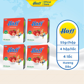 Combo 4 Sữa chua ăn trẻ em Hoff vị dâu bổ sung men lợi khuẩn hỗ trợ tiêu hóa, 4 lốc (16 hộp x 55g)