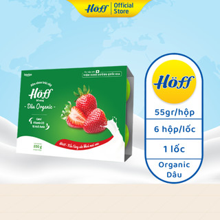 Sữa chua trẻ em Hoff ORGANIC vị dâu cho bé ăn dặm bổ sung vitamin D3 18 loại axit amin, 1 lốc (6 hộp x 55g)