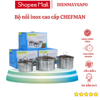 Bộ nồi inox cao cấp CHEFMAN ,đáy từ 3 lớp, kích thước 18 20 24cm, chống cháy, gỉ, dùng được bếp từ