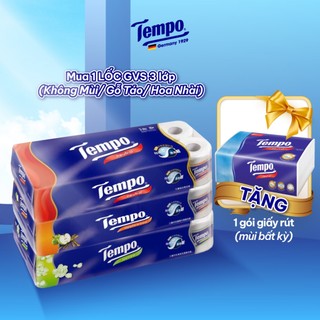 [1 LỐC GVS 3 LỚP TẶNG 1 GÓI GIẤY RÚT] Cuộn Giấy Vệ Sinh Cao Cấp Tempo Toipa - An Toàn Cho Da Nhạy Cảm (Lốc 10 Cuộn)