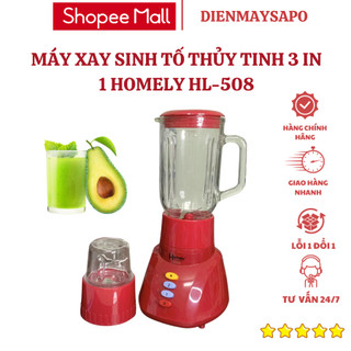 Máy xay sinh tố Homely HL-508, chất liệu thủy tinh cao cấp, máy xay đa năng, 3 cối xay tiện lợi