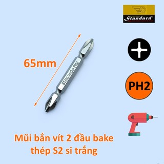 Mũi bắn vít 2 đầu bake thép S2 si trắng Standard Đài Loan
