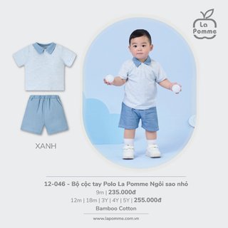 La pomme ss2024 bộ cộc tay polo la pomme ngôi sao nhỏ - xanh cho bé
