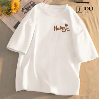 Áo Thun Nữ, Áo Phông Nam Nữ Unisex Tay Lỡ By JOLI Mã TN Happy Heart In Hình Chất Cotton Form Rộng Phong Cách Ulzzang
