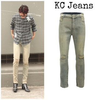  Quần jean nam ống bó streetwear,quần bò nam màu vàng vintage vải denim form slimfit SK004 