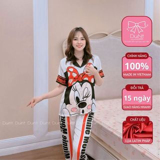 Bộ ngủ lụa pijama duni, bộ đồ mặc nhà chất liệu lụa latin pháp mềm mại trẻ trung thoải mái dn033