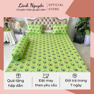 Bộ ga thun - bộ ga 4 món in hình trái bơ màu xanh