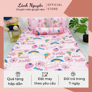 Bộ ga thun - Bộ ga 4 món in hình Que Kem màu hồng ; màu tím