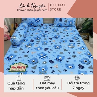 Bộ ga thun 4 món hình Gấu Mắt kính màu xanh , màu hồng