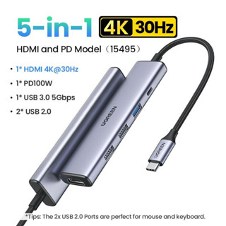 Cáp Chuyển Hub Ugreen 5 In 1 USB Type C Sang HDMI + USB 3.0*1 + USB 2.0*2 PD Ugreen 15495