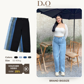 Quần Ống Đứng Bigsize 58-90kg Lưng Cao Tôn Dáng Quần Jean Nữ Dáng Suông Dài Tua Lai Basic Co Giãn