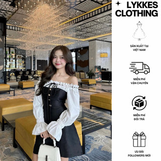 [ HOẢ TỐC ] Đầm Trễ Vai Tacta Pha Thô Phối Bèo Vai Tay Dài Tiểu Thư Phối Váy Đính Nơ D019