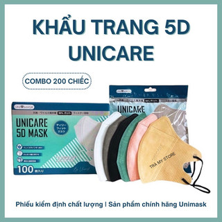 Thùng 200 chiếc khẩu trang 5D Unicare kháng khuẩn 3 lớp, hàng chính hãng Unimask