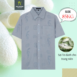 Áo sơ mi nam form rộng trung niên họa tiết vải đũi siêu mát loại áo sơ mi trung niên ngắn tay ADUI12