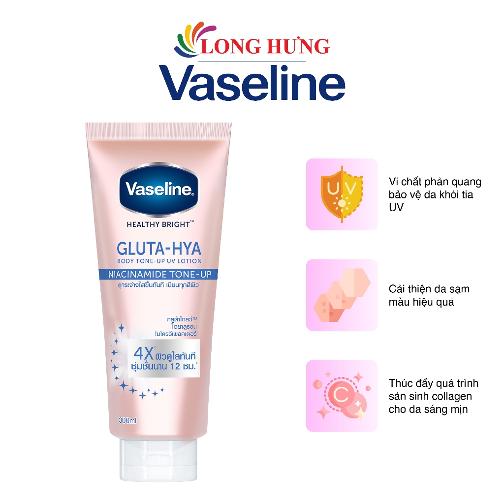 Sữa dưỡng thể Vaseline Gluta-Hya Body Tone-Up UV Lotion Niacinamide Tone-Up giúp nâng tông tức thì (300ml)