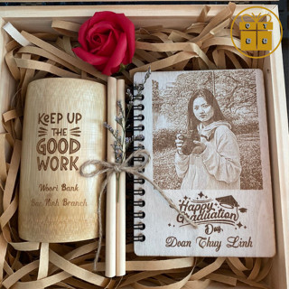 Set quà sinh nhật ý nghĩa cho cả nam & nữ - Combo quà tặng sổ gỗ, cốc tre, ống hút (Khắc hình & chữ theo yêu cầu)