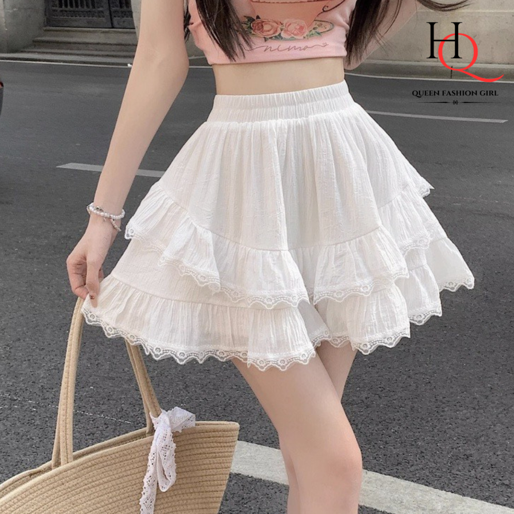 Chân Váy Mini 2 Màu Đen Trắng Lưng Cao Phối Ren Gợi Cảm, Chân Váy Ngắn Xòe 2 Tầng Thời Trang Nữ Tính HQ16 | BigBuy360 - bigbuy360.vn