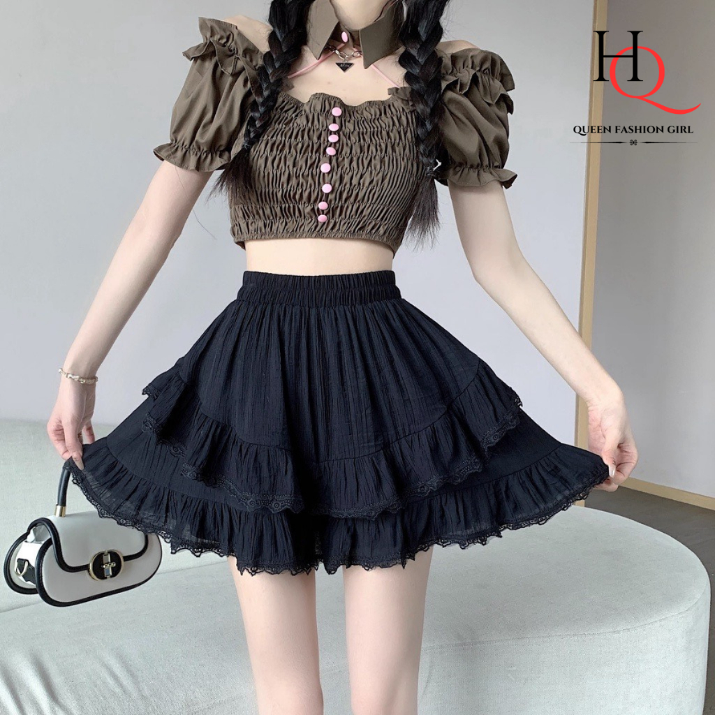 Chân Váy Mini 2 Màu Đen Trắng Lưng Cao Phối Ren Gợi Cảm, Chân Váy Ngắn Xòe 2 Tầng Thời Trang Nữ Tính HQ16 | BigBuy360 - bigbuy360.vn