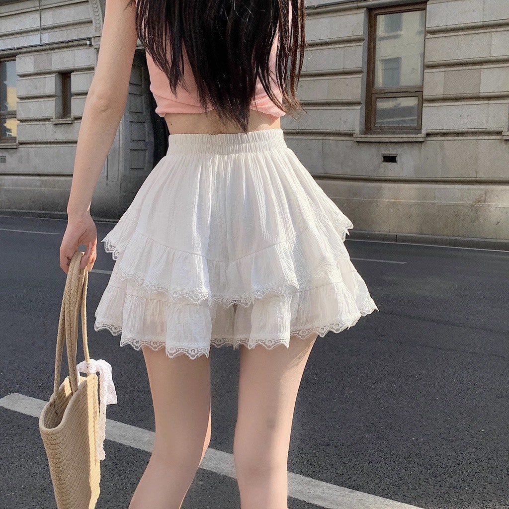 Chân Váy Mini 2 Màu Đen Trắng Lưng Cao Phối Ren Gợi Cảm, Chân Váy Ngắn Xòe 2 Tầng Thời Trang Nữ Tính HQ16 | BigBuy360 - bigbuy360.vn
