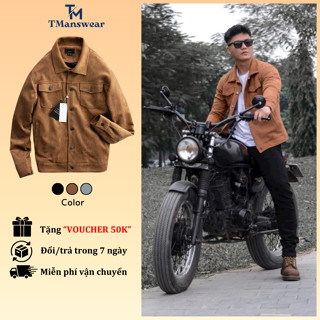 Áo Khoác Da Lộn nam 2 lớp dày dặn mềm mại TMANS - Áo khoác cam cúc bấm kim loại phong cách trẻ trung hàn quốc