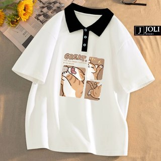 Áo Polo Nữ, Polo Unisex By JOLI Mã PL Great Cat Form Rộng Tay Lỡ Cho Nam Nữ