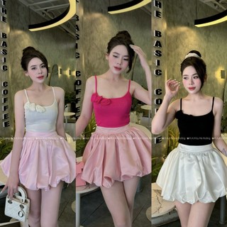 Set bộ nữ 2 dây dễ thương đính hoa mix quần sooc bồng bánh bèo tiểu thư QCCC LuciK Shop SB0089