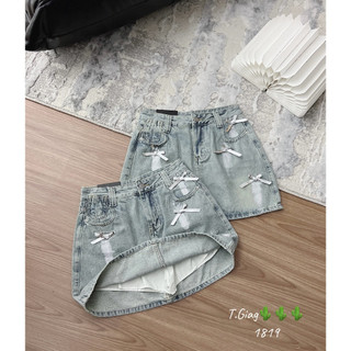 Chân váy jean đính nơ nhũ bling, chân váy bò denim nơ mẫu New QCCC LuciK Shop CV0075 1819