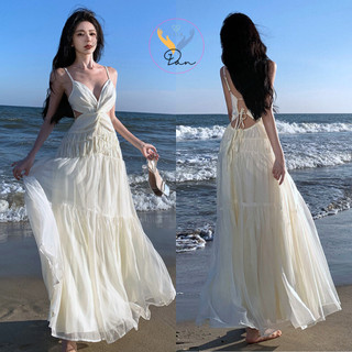 Váy 2 dây - Váy đi biển hở lưng voan bèo chất đũi QC mềm mịn cho các nàng dự tiệc, đi biển dandan_1314