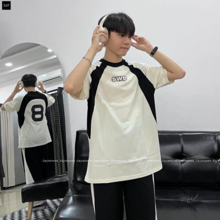 Áo phông số 8 RAGLAN phong cách UNISEX nam nữ - áo thun tay lỡ in chữ số form rộng OVERSIZE co giãn, thoáng mát HOT 2024