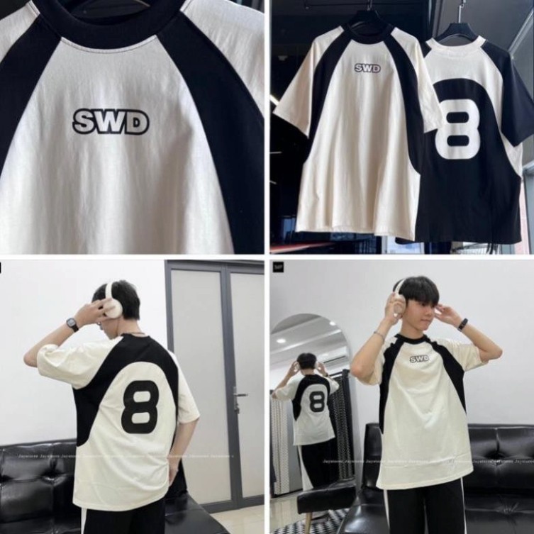 Áo phông số 8 RAGLAN phong cách UNISEX nam nữ - áo thun tay lỡ in chữ số form rộng OVERSIZE co giãn, thoáng mát HOT 2024