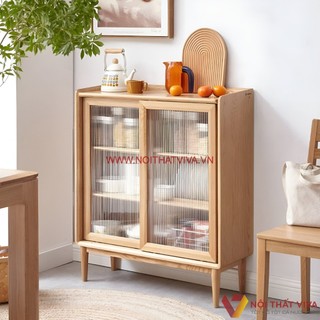 Tủ Đựng Ly Chén Nhỏ Gọn Gỗ Sồi Tự Nhiên 2 Cánh Kính Lùa Bền Đẹp Giá Tốt